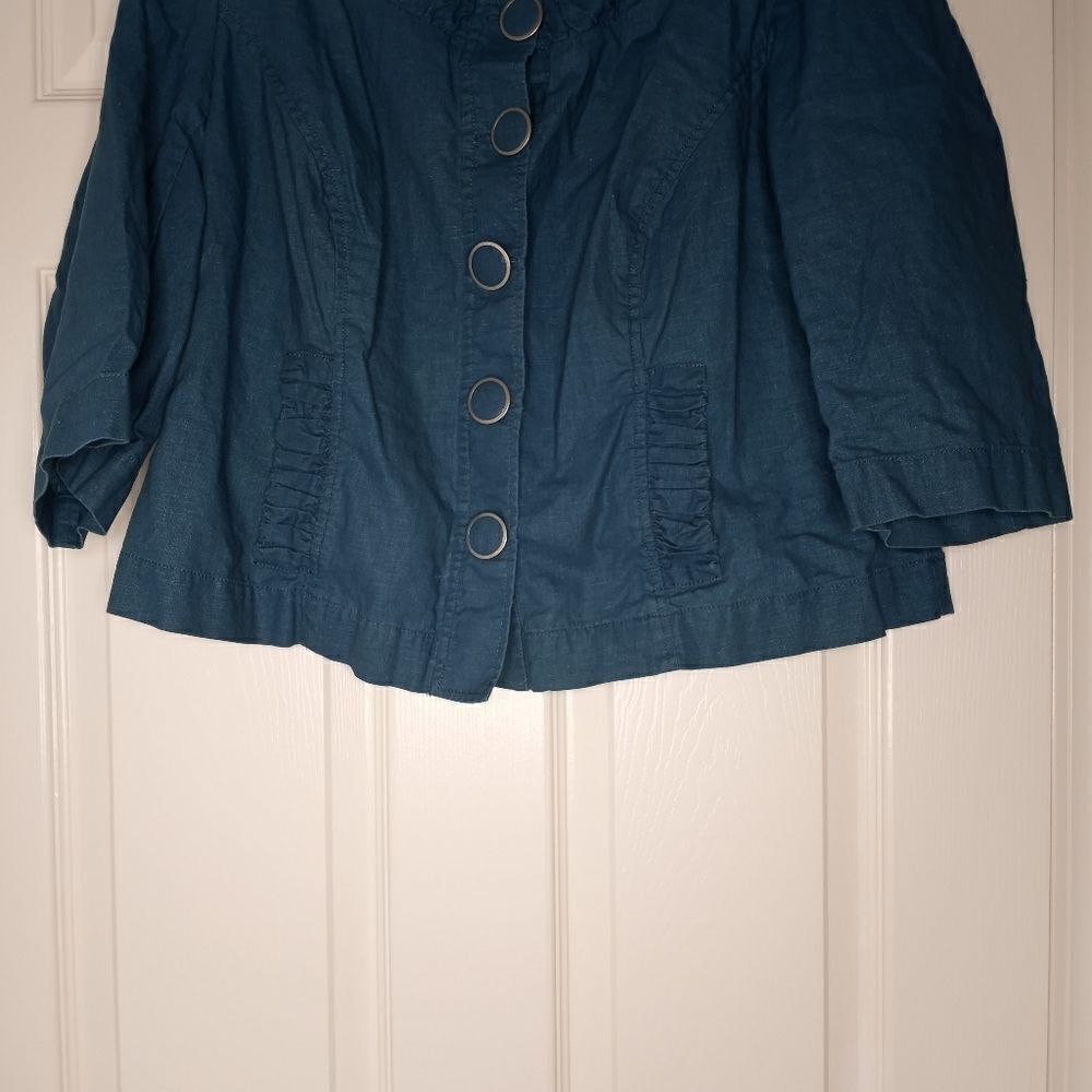 Women's Jacket PainGreenButton 52% Linen 48%Cotton3/4SleevePockets